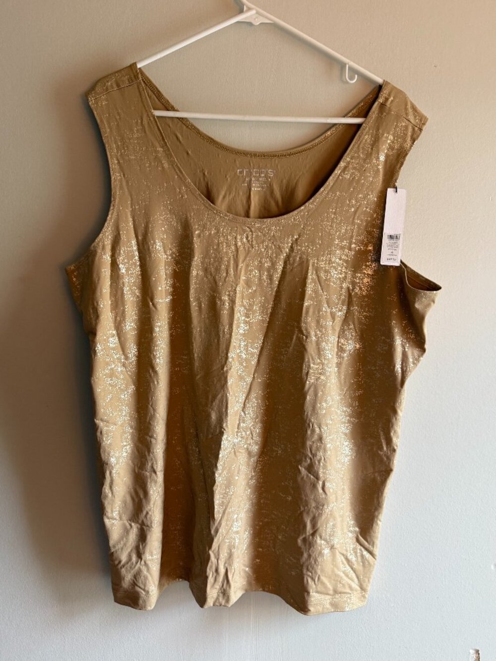 NWT Chico's Foiled Microfiber Tank Khaki Scoop Neck Size 4 XXL